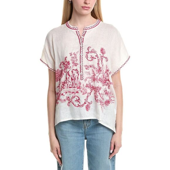 Johnny Was Womens Vanona Linen Blouse, Beige - Picture 1 of 3